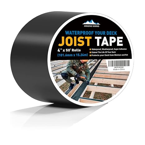 Joist Tape - Heavy Duty Deck Joist Tape, 1 Roll of 4" x 50' Waterproof & Weatherproof Deck Flashing Tape Protects the Top of the joist, Beam, and Rim joist from Developing Rot and Wood Decay