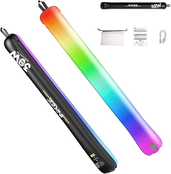 INKEE GC30C 30W RGB Inflatable LED Tube Light, Magnetic Portable Handheld LED Light Stick, Colorful Video Light Wand Air Stick for Photography, Foldable Light 36wh 5000mAh Battery 2000-10000k