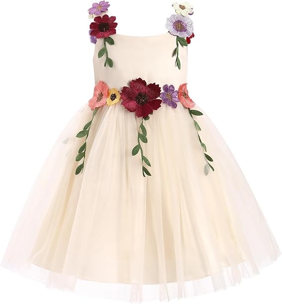 IDOPIP Toddler Baby Embroidery Flower Girl Dress Tulle Pageant Wedding Gown