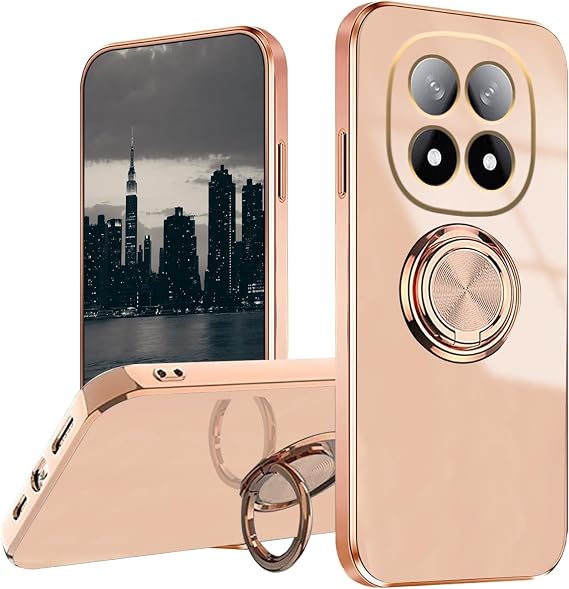 Compatible with Redmi Note 15 Pro Plus Case with Plating Creative Holder Pink, for Redmi Note 15 Pro Plus Phone Case Silicone Shockproof Stand Soft TPU Protective Slim Cover(Pink)