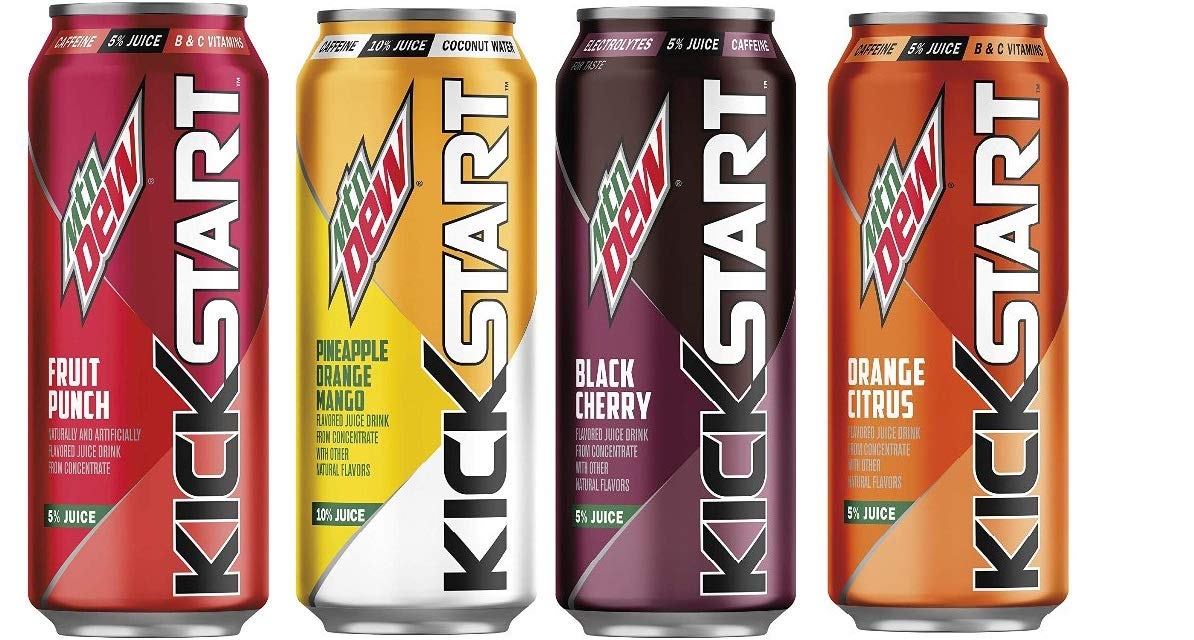 Mtn Dew Kickstart Energy Drink - Variety Pack: Variety Pack: Fruit Punch, Black Cherry, Orange Citrus, Pineapple Orange Mango 16fl.oz. Pack of 12