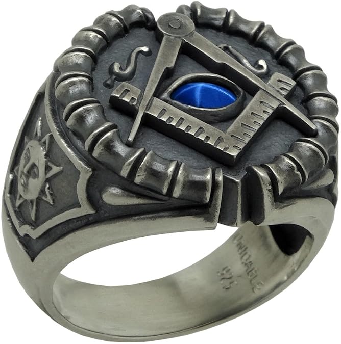 Masonic Sterling Silver 925 Blue Sapphire Custom All Seeing Eye Ring antique finish KTR020