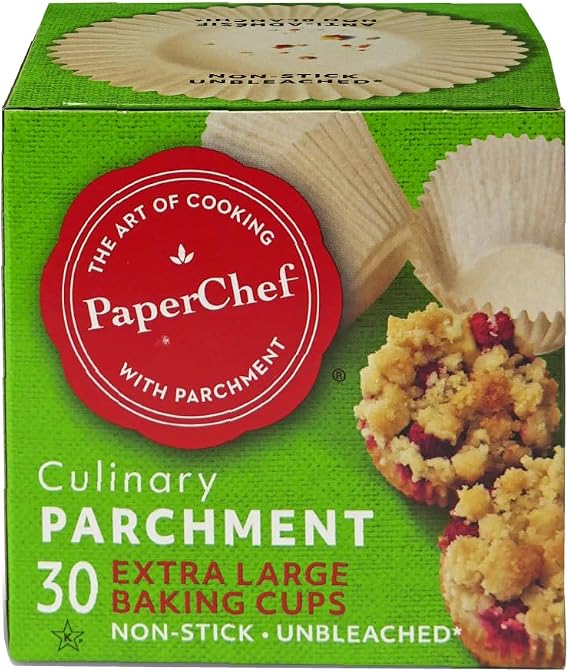 Natural Release Coated Parchment Baking Cups (30-Cups X-Large) | Easy Release, Non-Stick Paper, Unbleached, Compostable - Perfect For Cupcakes and Muffins