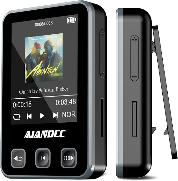 Mp3 Players with Bluetooth 5.3, 32GB Mp3 Player With Sports Clip and Armband, 1.77-inch TFT Color Screen, HiFi Sound Music Player, Earphones Included, TF Card Can be Inserted, Black