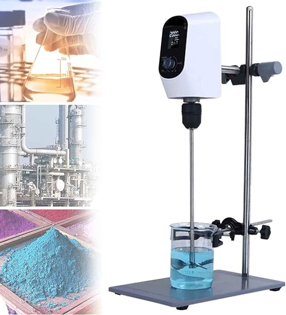 Digital Display Cantilever Stirrer, Laboratory Constant Speed Electric Stirrer with Time Setting, DC Permanent Magnet Motor, 100-2000RPM, Maximum Stirring Volume(H2O),White-40L