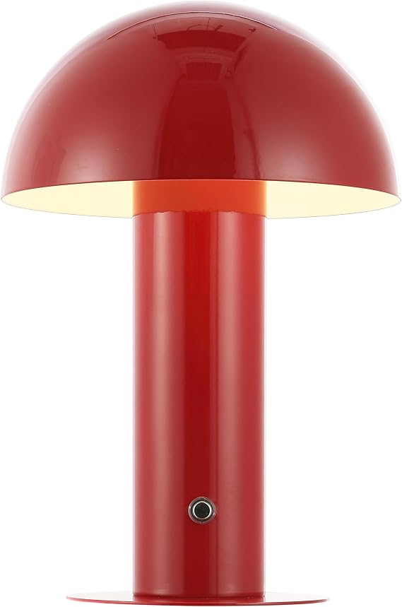JONATHAN Y Boletus Mushroom Desk Lamp 10.75" Metal LED, Red | Rechargeable, Cordless Portable, 3-Way Dimmable Touch Control, Battery Operated Accent Light, Integrated Bulb Included