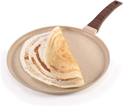 Wonderchef Duralife Die-cast 28 cm Dosa Tawa 5 Layer Healthy Duramax Non-Stick Coating Soft Touch Handle Pure Grade Aluminium PFOA Free 2 Year Medium Ivory