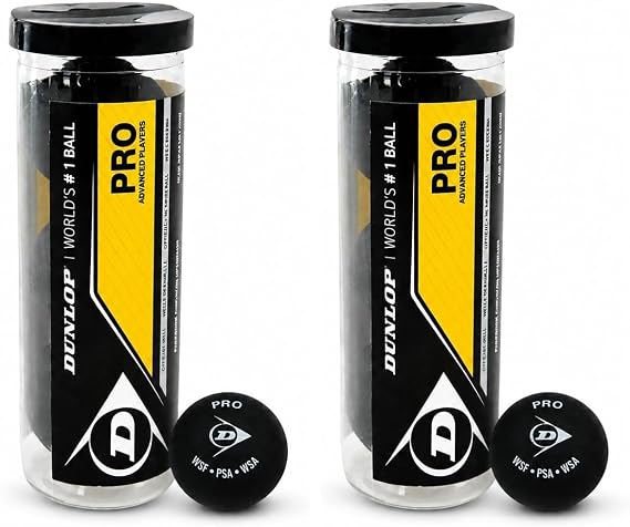 DUNLOP Squash Balls Pro Double Yellow, 3 Ball Tube, Official Tournament Squash Ball (Pack of 2)