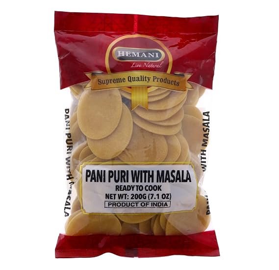HEMANI Pani Puri - Coins -  with Masala - Ready to Cook - 200g (7.1 oz) - All Natural, Vegan & Non-GMO - Indian Origin