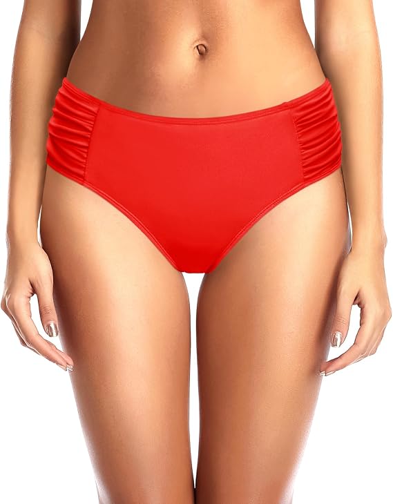 Tempt Me Women Bikini Bottoms Mid Waist Bathing Suit Swimsuit Ruched Swim Bottom