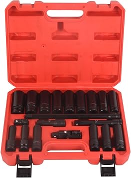 Doppy 1/2" Socket Set, 20Pcs Deep Impact Socket Set, 3,5,10 Extension Bars,3/8" to 1/2" Universal Joint, for use in all types of automotive or mechanical equipment