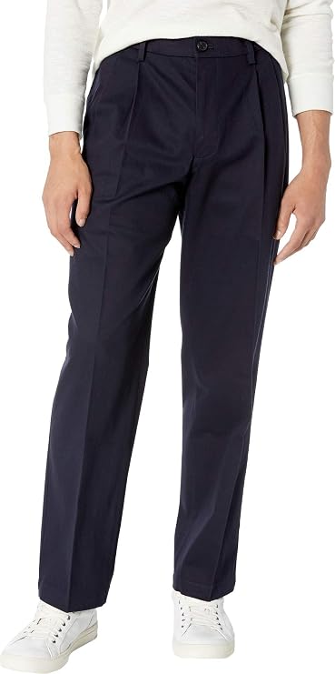 Dockers Men's Relaxed Fit Signature Khaki Lux Cotton Stretch Pants - Pleated, Dockers Navy, 36W x 34L