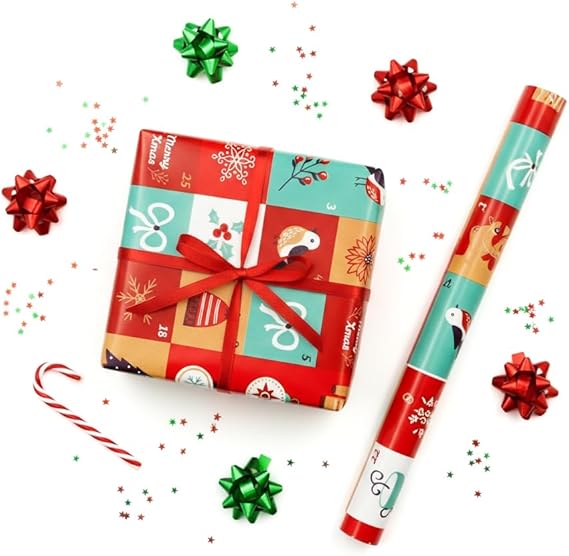 70x100 cm Premium Yılbaşı Hediye Paketleme Kağıdı 2'li Set | Kolay Sarılabilir, Canlı Baskı, Özel Kutu ile Rulo Gönderim | M16