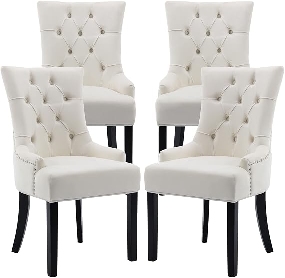 Modern Tufted Velvet Dining Chairs Set of 4, Upholstered Parsons Chairs with Button Back and Black Legs, Luxury Kitchen & Dining Room Chairs for Home
