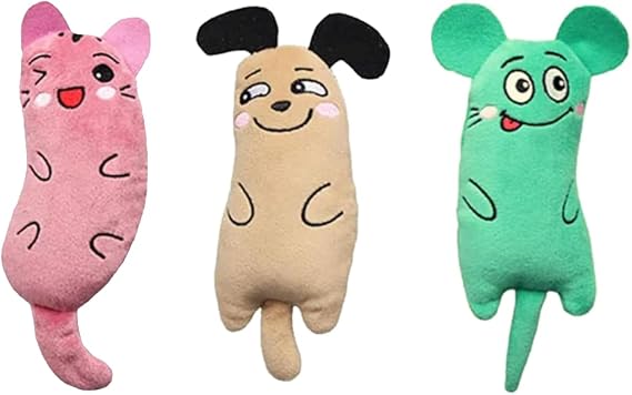 3Pcs Catnip Toys, Interactive Teeth Cleaning Plush Toys, Chewable and Scratch Surface Cats Chew Toy, for Teething, Chewing, Playing, Teeth Cleaning and Exercise(Dark Red, Green, Brown)