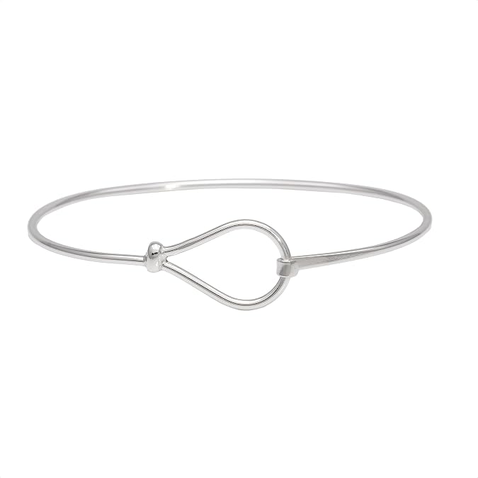 Silverly Women's .925 Sterling Silver Hook Open Catch Loop Design Bangle Bracelet