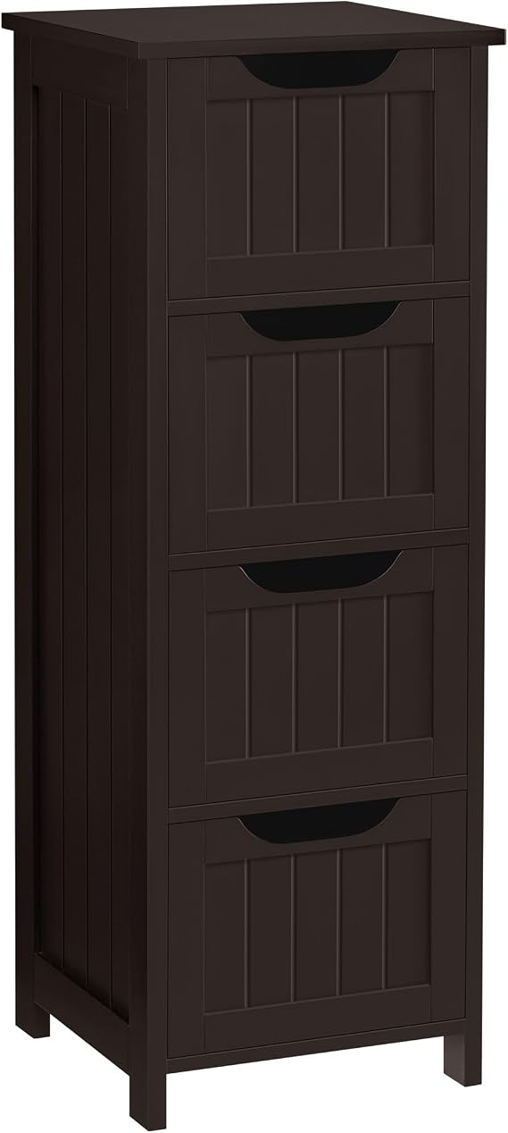 Yaheetech Bathroom Storage Cabinet, 12" W Slim 4-Drawer Design, Espresso