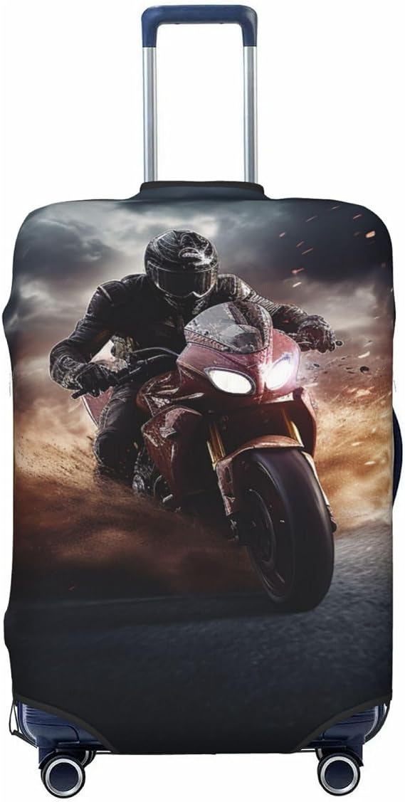Man Ride A Motorcycle Travel Luggage Cover Elastic Washable Suitcase Cover Protector Fashion Stretch Baggage Covers Dustproof Suitcase Sleeve Fits 18-32 inch luggage Medium