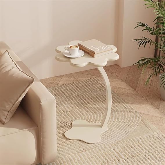 Accent Side/End Table, 19'' Flower Shape Farmhouse Side Table,Coffee Table Tray Top Accent Table for Living Room Bedroom, Small Space (White001)