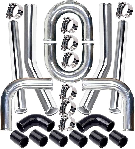 Universal 3" Inch Aluminum Intercooler Piping U-Pipe Kit with Coupler Black and T-Clamps