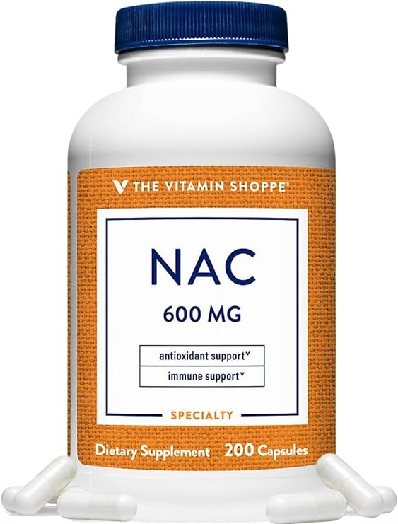 The Vitamin Shoppe Brand NAC Supplement, 600mg, Antioxidant, 200 Capsules | Gluten Free, N Acetyl L Cysteine for Antioxidant Support & Immune Support, Single Ingredient Amino Acid Supplement for Adults