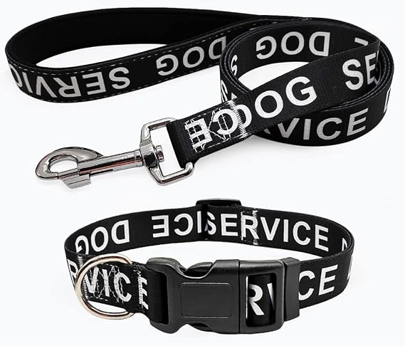MayPaw 4FT 1" Wide Black Service Dog Leash + Service Dog Collar
