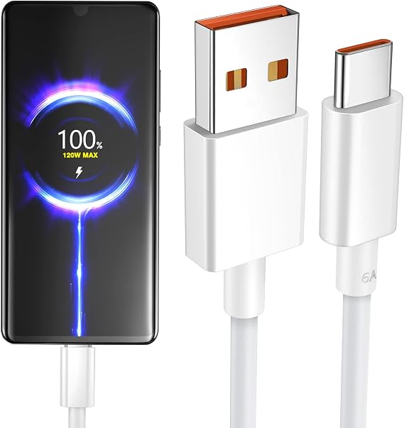 USB Type-C Cable 2M 120W Fast Charging Cable for Xiaomi 120W 6A Charges About 80% in 15 Minutes For Xiaomi 12 11T Pro/Redmi Note 11 Pro/POCO F4 GT/HyperCharge/Turbo Charge Data Transfer Compatible