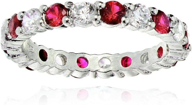 Ice Gems Sterling Silver Created Ruby and Cubic Zirconia Wedding Band Ring
