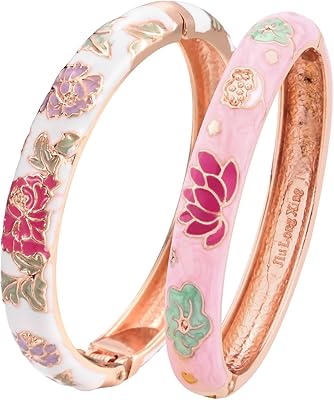 UJOY Vintage Cloisonne Bracelets Flower Enameled Jewelry Plated Cuff Bangle for Women Gift Box 55A35