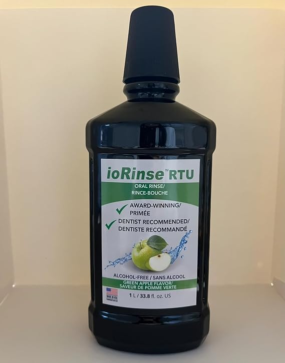 ioRinse Ready-to-Use (RTU) Mouthwash for Fresher Breath, Halitosis Relief, Alcohol-Free, Fluoride-Free and a Professional Clean, Original ioRinse RTU Mouth Wash, Zero Alcohol - Green Apple Flavor, 1L