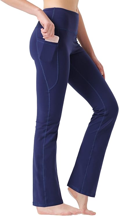 Zeronic Women's High Waist Bootcut Yoga Pants with Pockets Tummy Control Workout Running Pants Long Bootleg Flare Pants