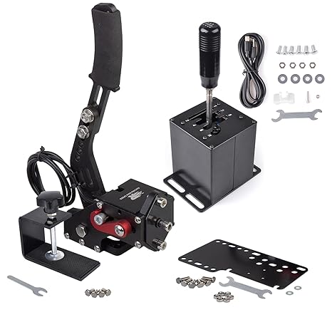 CNRAQR PC USB Handbrake and Racing Game Simulator Shifter 6+R H Gear for Logitech G29/G27/G25 with Thrustmaster T300RS/GT