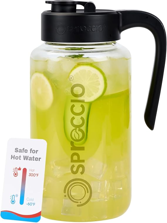Mason Jar Pitcher 64 oz, Heat-Resistant Glass Pitcher with Lid and Handle, Leak-Proof & Airtight Sun Tea Glass Jar for Outside, Breastmilk, Cold Brew, and Iced Tea (1, black)