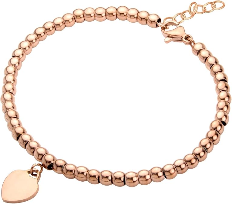 555Jewelry Womens Stainless Steel Love Heart Charm Beaded Delicate Bracelet Dangling