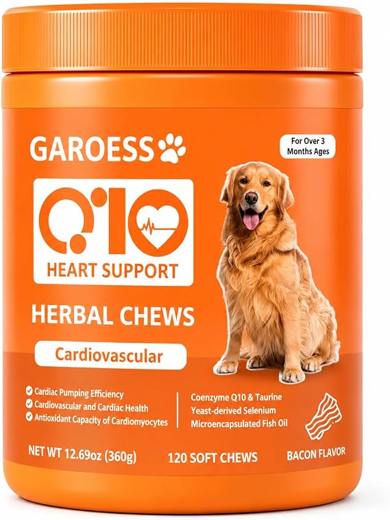 CoQ10 Heart Chew for Dogs, Support Dogs Heart Health, Cognitive & Energy, CoQ10 Chews for Cardiovascular & Gum Health & antioxidant Protection, Bacon Flavor, 120 Count (1 Pack)