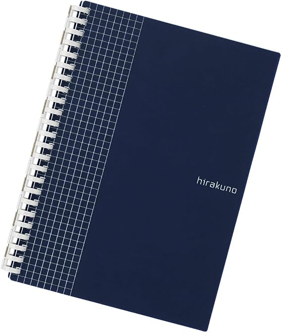 Lihit Lab N1673-11 hirakuno A5S Twist Notebook, 24 Holes, Light Color, Grid Ruled, Leaf, Navy
