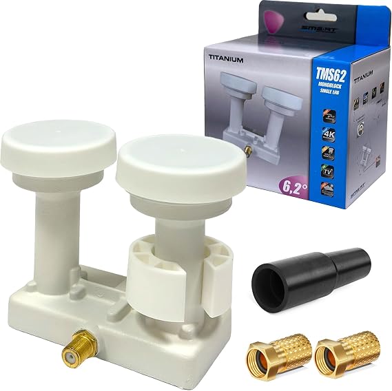 hb-digital UHD Monoblock Single LNB LNC 1 Subscriber Direct - 2 Satellites Astra 19.2 Hotbird 13 Full HD TV 3D Ultra UHD 4K Black + 2 x 8.2 mm Gold-Plated F-Connector + 1x Rubber Grommet