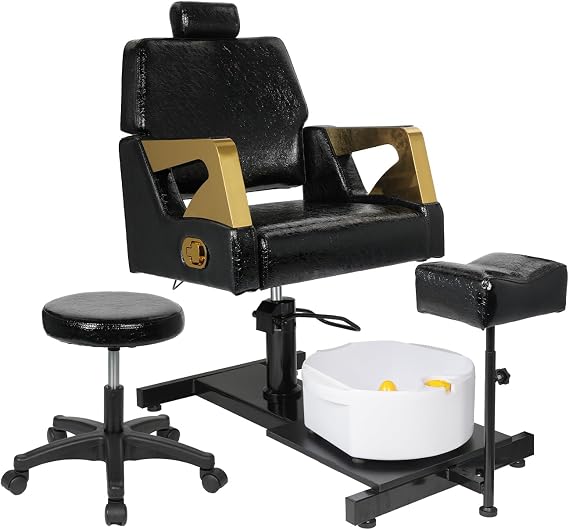 Pedicure Chair with Stool & Massage Foot Bath, 360 Swivel Pedicure Station Hydraulic Adjustable Height No Plumbing for Foot Spa Black