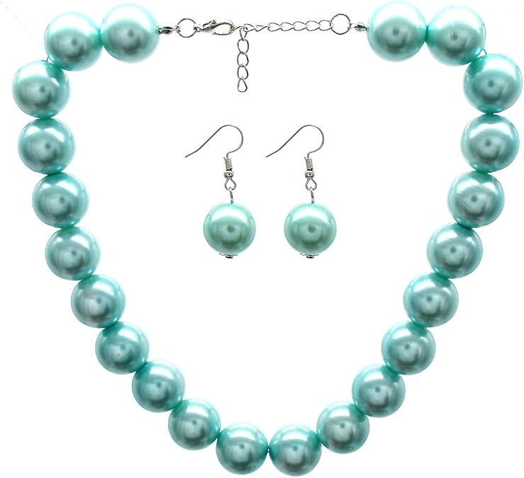 1920s Long Pearl necklace Costume Pearl Jewelry Gatsby Accessories Chunky Beaded Necklace for Women Handmade Wood Resin Beaded Necklace Jewelry Gift (big light blue pearl necklace)