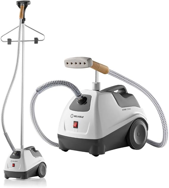 Reliable Vivo Pro Garment Steamer w/Aluminum Steam Head, Brass Boiler | Removable Hanger, Easy Roll, Easy Fill, Fabric Covered Hose, Fast Heat Up, 120 minutes continuous steam