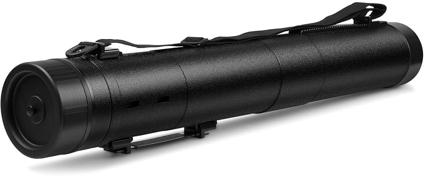 Flexzion Poster, Art, Document Tube with Strap, Expandable Waterproof Plastic Container, Telescoping Cylindrical Storage Case, Portable Paper Holder for Draft Sketch Blueprint, Black, youth large / 11
