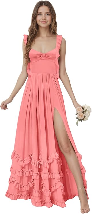 Chiffon Ruffle Junior Bridesmaid Dresses for Wedding Flower Girl Dress A Line Long Girls Formal Party Gowns