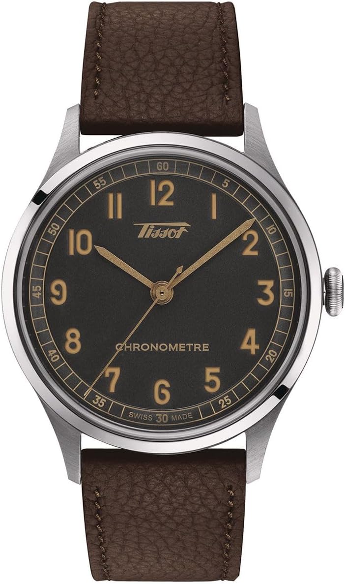 Tissot Heritage 1938 Automatic COSC Watch with Leather Strap T1424641606200 Mens Anthracite Dial, Anthracite, Classic