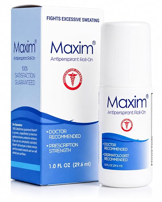 Maxim Clinical Strength Antiperspirant for Hyperhidrosis & Excessive Sweating - Dermatologist Recommended Helps Reduce Sweat for Up to 48 Hours Strong Roll-On Antiperspirant for Men and Women