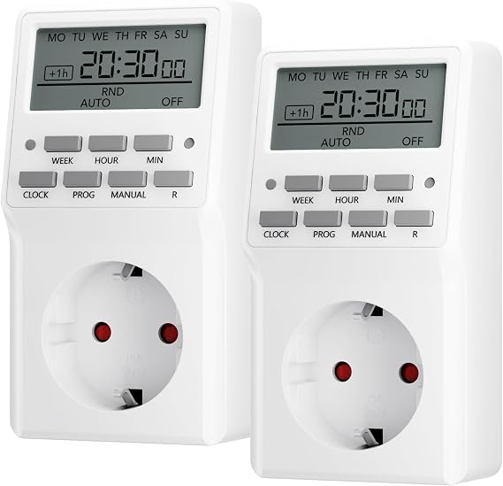 HBN 2 x Digital Timer Weekly Timer with 20 Switching Programmes Timer Socket for Indoor Use Countdown Random Function Summer Timer Max. 3680 W