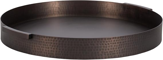 Kate and Laurel Samana Modern Round Metal Tray; 17 Inch Diameter; Bronze; Polished Decorative Circle Tray with Hammered Surface for Use as Ottoman Tray or Serving Tray