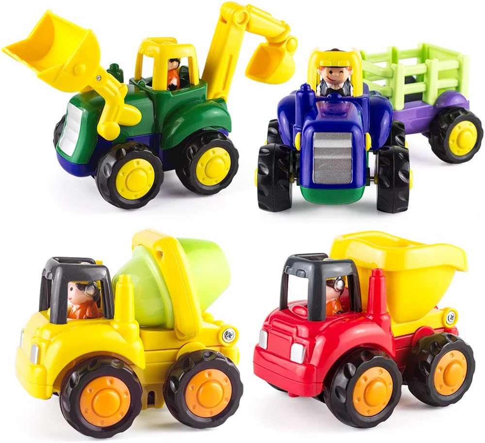 Kidpal Car Toys for 1 2 3 Year Old Boy & Girl, Toddler Car Toy with 4 Sets Tractor, Truck, Dumper, Bulldozer Toy Construction Vehicles, Truck Toy Birthday for 18M 20M 24M