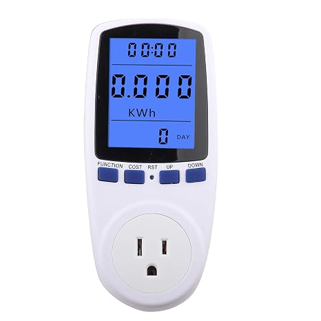 Home Electricity Usage Monitor, LCD Display Power Meter Plug Power Consumption Monitor Home Voltage Amps KWH Consumption Analyzer, Overload, White