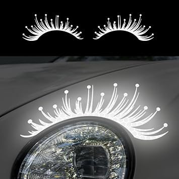 1 Pair High Intensity Reflective Car Headlight Eyelashes Sticker Safety Warning Sign Waterproof Fake Eyelash Stickers for Car SUV Truck Funny Car Decoration (White), Z10000390