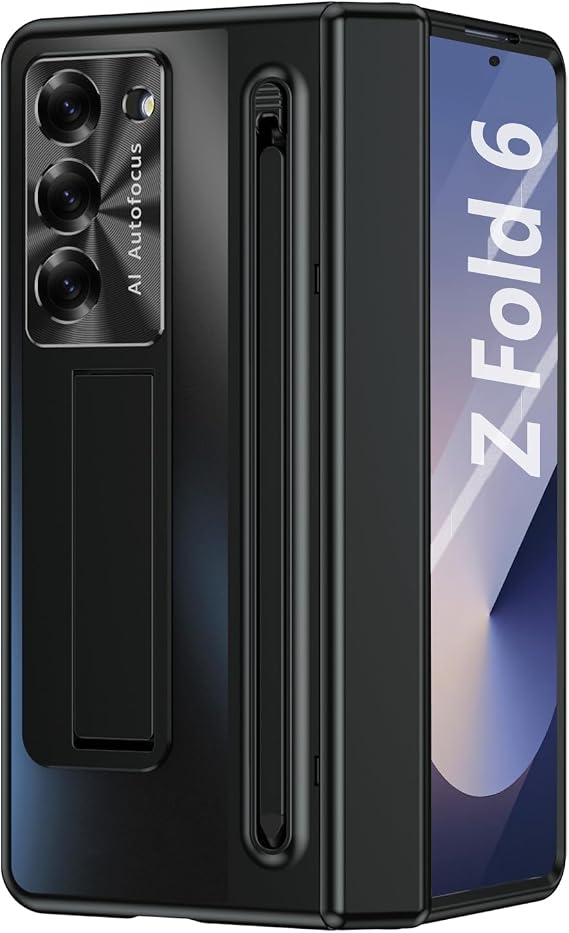 for Galaxy Z Fold6 Case, with Compact S Pen Holder & Screen Protector, Rugged Hinge Protection, Camera Lens Cover, Full Body Protective Phone Case for Samsung Z Fold 6, Black